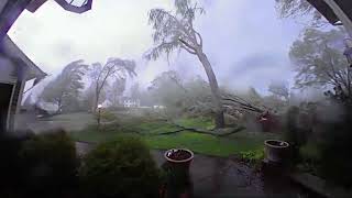 Doorbell video shows storm knocking down trees in tornado struck Portage Michigan [upl. by Akirrehs683]