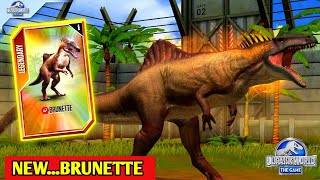 NEW DINO  BRUNETTE FIRST LOOK FEED AND BATTLE  JURASSIC WORLD THE GAME [upl. by Iot]