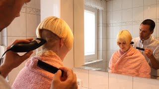 Kats Extreme Bob Haircut Nape Shave Clipper Cut Hair Transformation  Womens Undercut  full video [upl. by Aimahs]