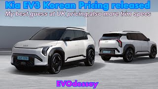 Kia EV3 Korean Pricing released amp more specs have been announced amp my best guesses at UK Pricing [upl. by Philipps]