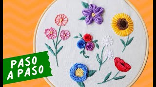 🧵7 PUNTADAS BASICAS para Bordar Flores a Mano 🌷 Bordado PASO a PASO [upl. by Kato]