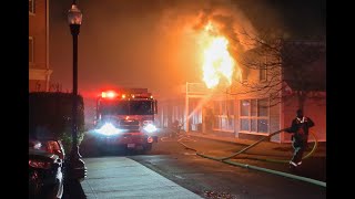 WATCH  CREWS BATTLE HEAVY FLAMES FUELED BY STRONG WINDS AFTER HYANNIS BUILDING IGNITES [upl. by Eislehc463]