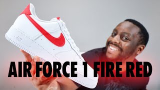 Nike Air Force 1 White Fire Red On Foot Sneaker Review QuickSchopes 675 Schopes HF4291 100 [upl. by Freberg4]