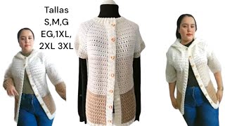 CARDIGAN CHALECO A CROCHET PARA MUJER TALLAS S M G EG 1XL Todo en crochet parte 2 Mary Rolon [upl. by Meyeroff544]