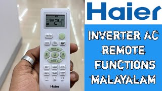 HAIER inverter AC remote functions Malayalam DEMO [upl. by Knobloch]