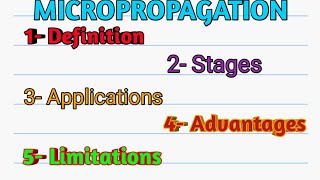 Micropropagation its definition stages application advantages and limitations [upl. by Siul]