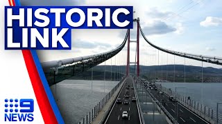 Turkey opens recordbreaking bridge between Europe and Asia  9 News Australia [upl. by Welcome266]