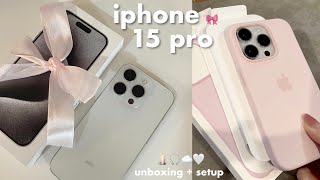 IPHONE 15 PRO ☁️ unboxing set up  accesories haul white titanium 256gb ౨ৎ⋆˚｡⋆ [upl. by Akimahc]