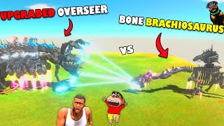 SHINCHAN and CHOP BONE BRACHIOSAURUS vs UPGRADED OVERSEER in Animal Revolt Battle Simulator Game [upl. by Aneehsat]