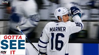 GOTTA SEE IT Leafs Mitch Marner Goes Bar Down On A Pass From Frederik Andersen [upl. by Gad]