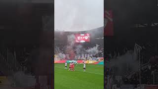 BFC Dynamo auswärts in Halle 🔥 choreo pyroshow ultras bfcdynamo regionalliga hallescherfc [upl. by Bayless]