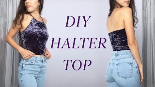 DIY Halter Crop Top  Upcycled From Thrifted TShirt [upl. by Enos]