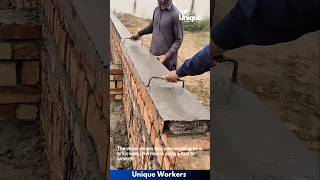 Brick wall construction with metal beam  The workers do their job perfectly  machine shorts [upl. by Ynaffad]