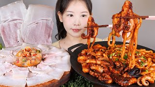 맵느조합🔥 차갑게 먹는 냉수육냉제육 애정쭈꾸미 조개젓 무침 먹방 spicy webfoot octopus amp cold boiled pork mukbang korean food [upl. by Balthasar]