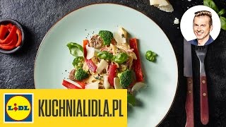 Penne z białą kiełbasą i pieczoną papryką  Karol Okrasa  przepisy Kuchni Lidla [upl. by Magdalene585]