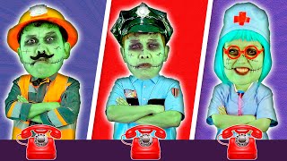 Zombie 911 Rescue Service Zombie Policeman Zombie Doctor and Zombie Fireman  Lights Kids Song [upl. by Akenor533]