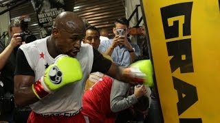 Mayweather vs Maidana Mayweather full mitt amp bag workout video [upl. by Otila531]