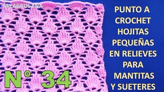 Punto N° 34 tejido a crochet Punto a HOJITAS PEQUEÑAS EN RELIEVES paso a paso para Mantitas [upl. by Aniteb838]