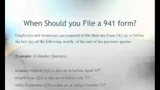 Tax Form 941 Instructions Filing Requirements  Video [upl. by Aydne]