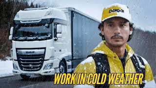 TRUCK DRIVER STARTING WORK IN COLD WEATHER with a White DAF Truck ASMR [upl. by Eecrad667]