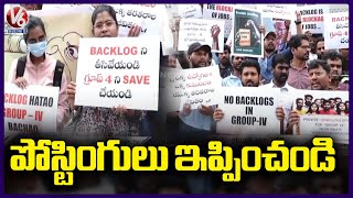 Group 4 Students Protest At Gandhi Bhavan  Hyderabad  V6 News [upl. by Edobalo928]