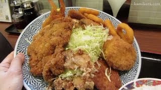 満腹食堂ドラゴンそーすでデカ盛りのミックスフライ定食にチャレンジ [upl. by Maxentia]