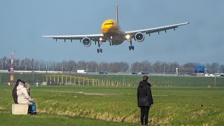 CROSSWIND LANDINGS during a STORM at Amsterdam  Airbus A300 Boeing 747  4K [upl. by Akirdnas]