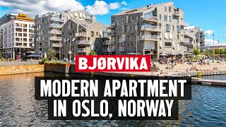 Living in Norway  Modern apartment tour in Bjørvika Oslo [upl. by Airbas]