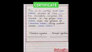 Certificate for project l how to write certificate for project l certificate for school project [upl. by Stutzman]