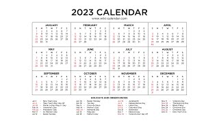 Year 2023 Calendar Printable with Holidays  Wiki Calendar [upl. by Ahusoj851]