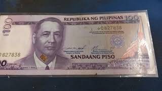 100 peso rare starnote old uncirculated money of the Republika ng pilipinas no0827838 collection [upl. by Schonfeld497]