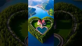 beautiful heart shape island with the house animated by AI ai house island islashortvideos like [upl. by Ardnatal90]