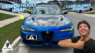 The Most Realistic Carbon Fiber Wrap Ever Alfa Romeo Giulia OEM QV Hood Wrap ft Modded Motors [upl. by Cordula]