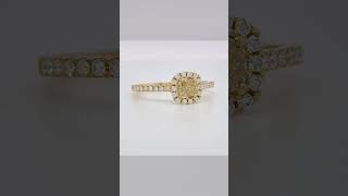 040 ct CushionCut Yellow Diamond Halo Ring in 18k Yellow Gold [upl. by Shreve]