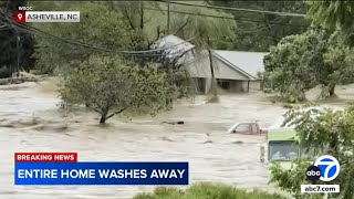 House floats away collapses as Helene leaves North Carolina under water [upl. by Oppen606]