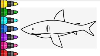 Shark drawing painting and colouring for kids and toddlers 🦈  great white shark drawing shark [upl. by Celie220]