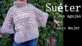 SuéterPoncho a dos agujas para mujer ¡Paso a paso [upl. by Nomi]