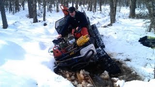 ATV Winching with two Warn 30ci Wireless Remote Control Polaris 6x6 800 Big Boss stuck swampmud [upl. by Aniratak]