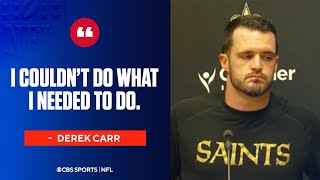 Derek Carr discusses the Saints loss to the Chiefs and his early exit from the game [upl. by Eiknarf160]