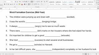 Word Formation Midyear Exam Extra Exercise answer amp explanation [upl. by Aidnahs321]