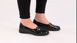 Gabor Alice Black Croc Patent Womens Leather Wide Fit Shoes [upl. by Grantley]