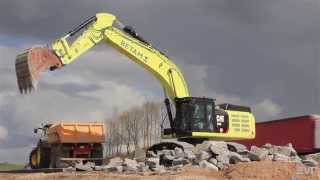 50t excavator CAT 349E L loading trucks  Autobahnbaustelle A1 [upl. by Alleiram216]