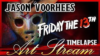 Drawing Jason Voorhees was murder  Art Stream  Timelapse [upl. by Eanad]