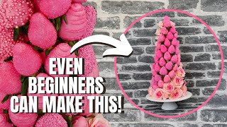 Pink Chocolate Covered Strawberries  DIY Spiral Tower with Flowers [upl. by Berman]