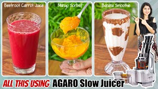 3 in 1 Cold Press Slow Juicer I Juice Smoothie amp Sorbet All in AGARO Slow Juicer  Juicer Review [upl. by Esiouqrut]