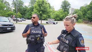 Police were called on Druthers for handing out free newspapers in a park in London Ontario [upl. by Hawken]