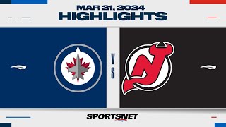 NHL Highlights  Jets vs Devils  March 21 2024 [upl. by Adihsaar]