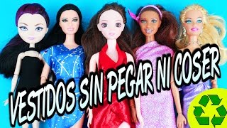 ðŸ‘š ðŸ‘—DIY 5 Vestidos de Tela Sin Coser o Pegar  Manualidades para muÃ±ecas  manualidadesconninos [upl. by Roarke]