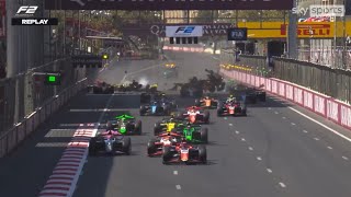 F2 2024 Azerbaijan Race 2 Terrifying Start Crash [upl. by Vilhelmina578]