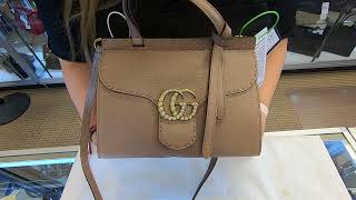 GUCCI GG Marmont Leather Top Handle Shoulder Bag Taupe Review [upl. by Hoyt37]